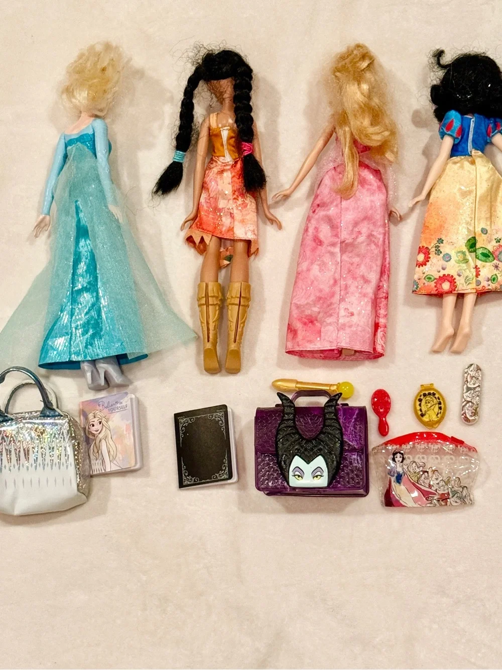 Disney Princess Dolls - Elsa, Pocahontas, Sleeping Beauty Aurora and Snow White